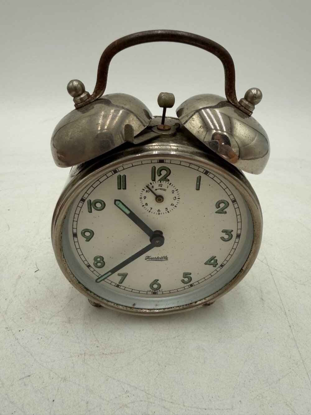 Vintage Forestville Twin Bell Alarm Clock West Germany Silver Metal